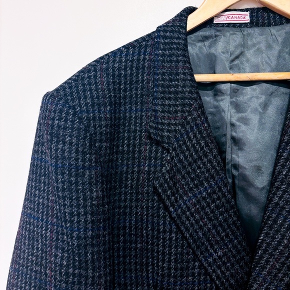 HENLEY Black Wool Plaid Blazer Classic Tailored Vintage | 42R * - Picture 4 of 8